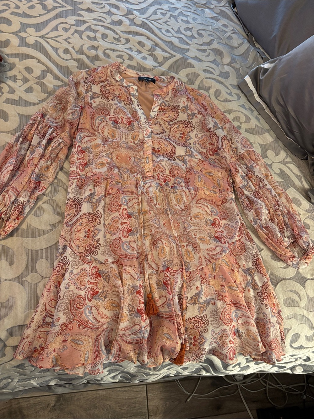 Aakaa Peach Paisley Midi Dress